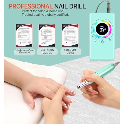 45000RPM Electric Nail Drill, Professional Rechargeable Nail File Machine with 2¡¿2000mAh Battery 13 Drill Bits ,Cordless Efile Kit for Manicure Pedicure Salon Home with EVA Case & Holder