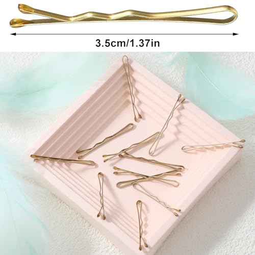 Mini Bobby Pins,100 Count 1.38 Inch Small Bobby Pins Waved Hair Pins Curved Metal Hair Clip Hairpins for Women Gilr Kids Buns Long Straight Curly Hair Wedding Hairstyles Accessories(Gold)