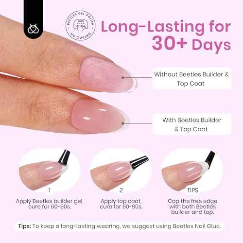 Beetles French Tips Press On Nails: 224 Pcs Pink French Tip Nails Short Almond Fake Nail Tips, Soft Gel Nail False Nails No Need to File DIY Art Design Gifts for Women