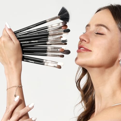 Bueart Design Professional grade 16Pcs Eye Makeup Brush Set with Natural Horse Goat hair,High Elastic Synthetic, Eyeshadow Brushes for Eyeliner,Blending,Eyebrow,Concealer