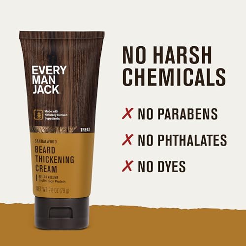 Every Man Jack Beard Thickening Cream - Strengthens, Thickens, Nourishes Beard - Light Sandalwood Scent - Made with Naturally Derived Ingredients like Biotin, Vitamin B6, Soy Protein - 2.8oz - 2 Pack