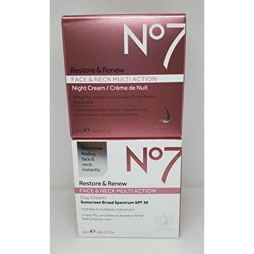No7 Restore & Renew FACE & NECK MULTI ACTION Day/Night Creams 2 x 50ml