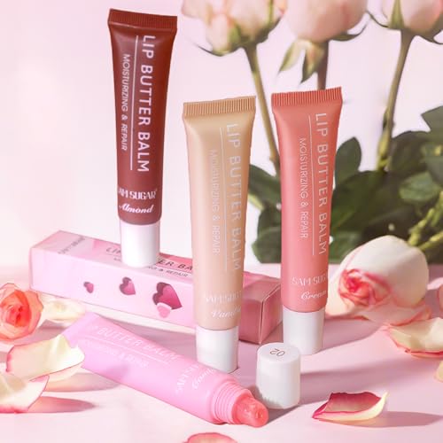 5-Color Lip Balm Butter Set with Plumping Gloss Oil