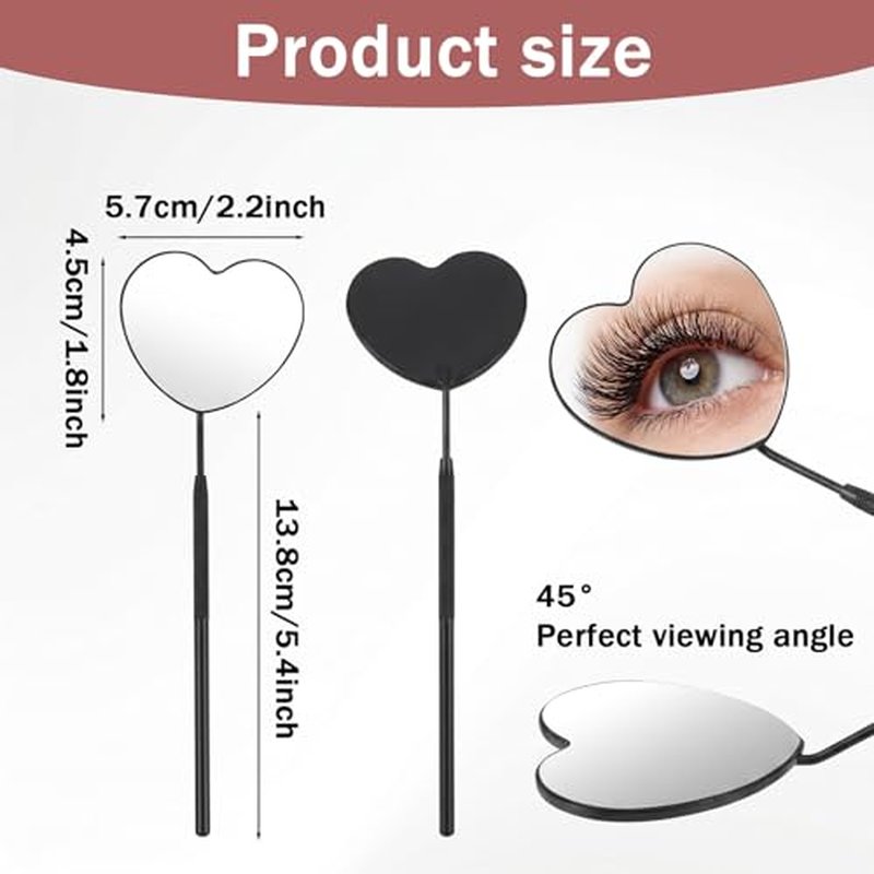 2Pcs Heart Shaped Lash Mirror - Stainless Steel Eyelash Extension Tool