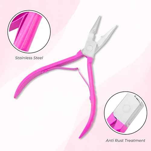 SIVOTE Professional Hair Extension Pliers & Bead Extension Tool Kit ? Stainless Steel Hair Pliers for Bead Extensions, Microlink Tool Kit, & Loop Threader for Micro Beads Hair Extensions Kit Pink