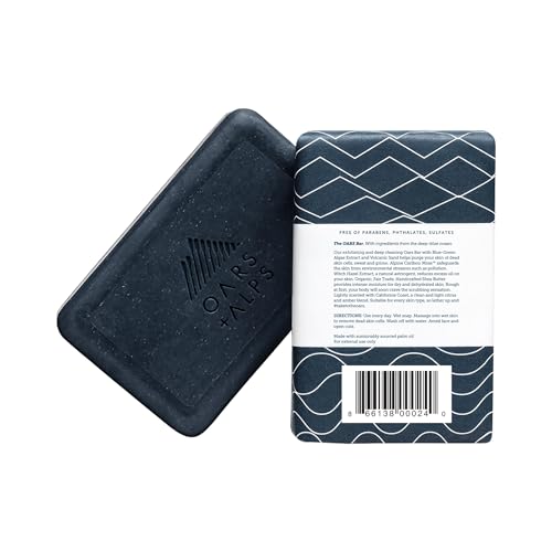 Oars + Alps Exfoliating & Moisturizing Bar Soap for Men, Deep Cleaning Soap, Clean Ingredients, All Skin Types, Blue Charcoal, 1pk
