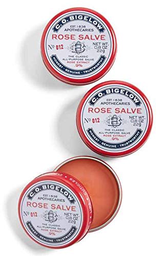 C.O. Bigelow All Purpose Salve Lip Balm Tins, Rose Salve Pack of 3 for Chapped Lips & Dry Skin - Moisturizing Lip, Cuticle 0.8 oz each