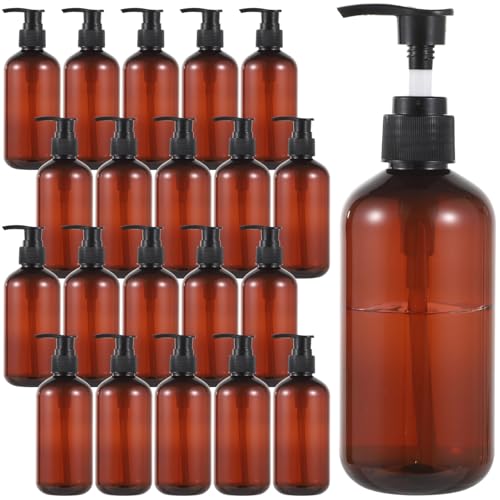 30 PCS Amber Empty Lotion Bottles with Pump - 8 oz/250ml Refillable Plastic Pump Bottles Hand Dish Dispenser Portable Travel Lotion Container for Shampoo, Conditioner, Cream, Liquid