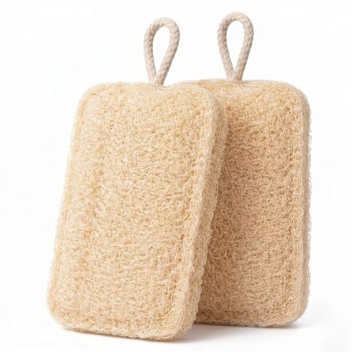 Natural Loofah Sponge 2 Pack - Exfoliating Body Scrubber