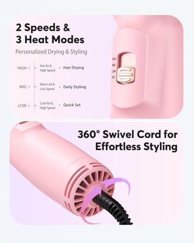 Travel Hair Dryer Brush - Dual Voltage 100V-240V Volumizing & Styling Hot Air Tool