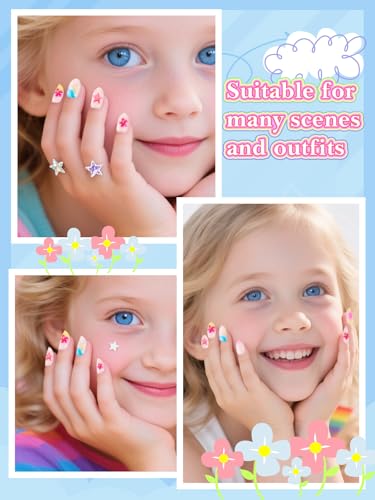 EBANKU 24pcs Press On Nails for Kids, Colorful Fake Nail Kit
