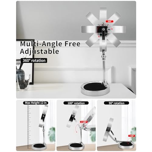 9" Lighted Makeup Mirror,1X/10X Magnifying Vanity Mirror with Height & Brightness Adjustable,Rechargable Makeup Mirror,360¡ÆRotation Double Sided Standing Desk Mirror (Polish Chrome)