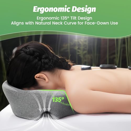 Face Down Pillow Massage Headrest for Bed, Dual Exhaust Holes Memory Foam BBL Massage Pillow for Professional Massage Table Equipment -Dark Grey