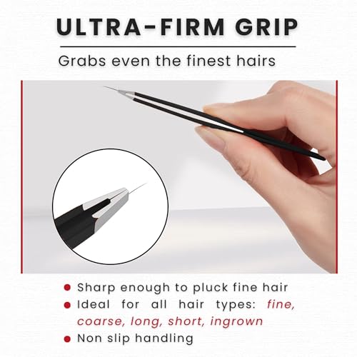 Eyebrow Tweezers Stainless Steel Slanted Tip Facial Hair Removal Tweezers - Black - Variation 1
