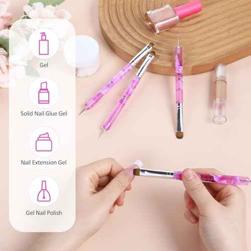 4pcs French Gel Acrylic Nail Art Brush Two Way Nail Art Brush with Dotting Professional Manicure Tool for Manicure Cuticle Clean up Detailed Designs Nail Dotting Pen (10#, 12#, 14#, 16#)
