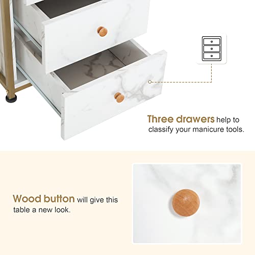 BarberPub Manicure Table with Storage Drawers - Golden Nail Desk