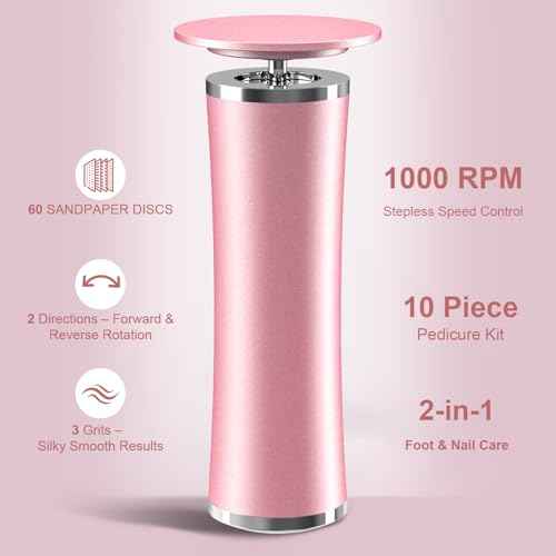 10-in-1 Electric Foot Callus Remover, Adjustable Speed Electric Callus Remover for Feet with 60 Sanding Pads, Foot Callus Remover, Heel Scraper for Cracked Heels (Rose Pink)
