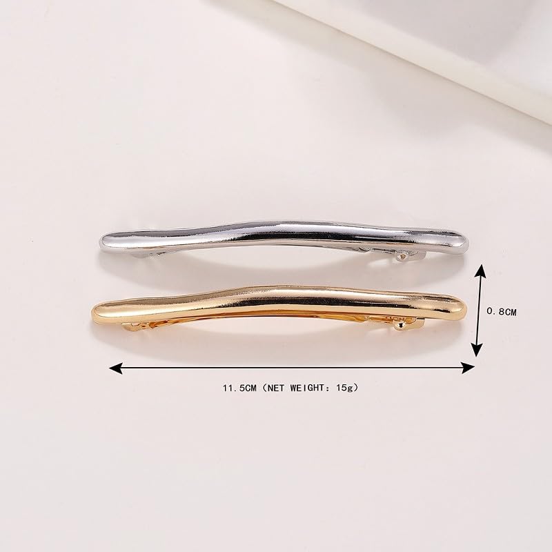 4.5 Inches Long Bow-shaped Shiny Barrettes Narrow Metal Hair Barrettes for Thick Hair Chic Hair Clips for Styling Long Hair,4pcs (Silver)