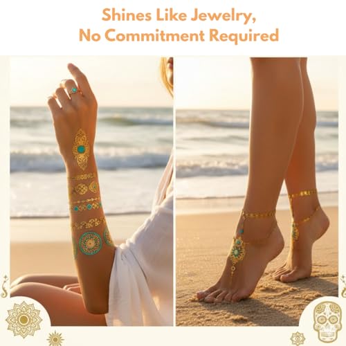 Gold & Silver Metallic Temporary Tattoos Set of 6