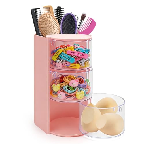 EEEKit Rotatable Hair Tie Organizer with 3 Layers - Pink