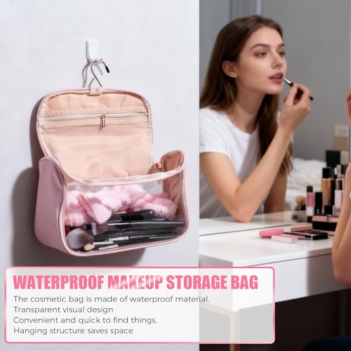 BS-MALL Makeup Brush Set with Waterproof Travel Bag & Makeup sponges -26 Pcs Set Triangle Puff & Face Washing Puffs,Face Wash Headband Wristband for Travel Go Camping Gift & Makeup Beginners (Pink)