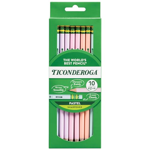 Ticonderoga Pastel Color #2 HB Pencils - Pre-Sharpened, 10 Count, Soft Lead