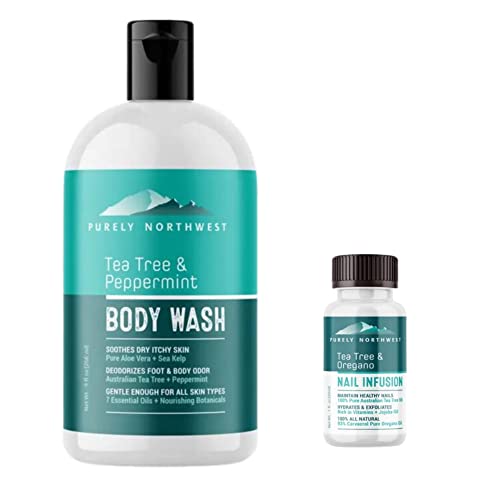 Purely Northwest Extra Strength-100% All Natural Nail Solution for Toenail & Fingernails Bundled Tea Tree Oil & Peppermint Body Wash for Men & Women