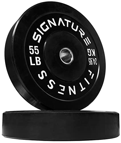 Signature Fitness 2" Olympic Bumper Plate Weight Plates with Steel Hub, 55LB, Pair