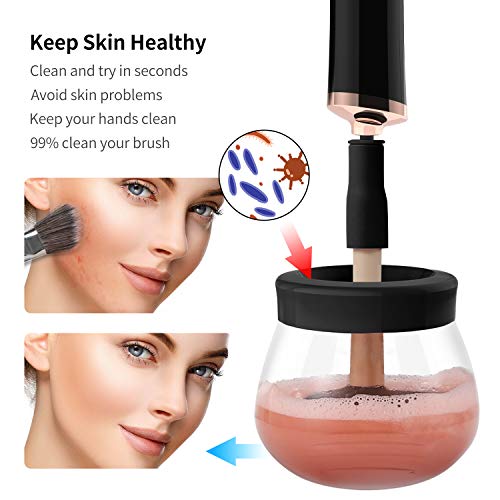 Senbowe Black Electric Makeup Brush Cleaner & Dryer Machine - Fast Deep Cleaning & Drying, Fits All Sizes with 8 Rubber Collars