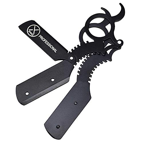 Professional Finger Insert Handle German Made Barber Straight Edge Shaving Razor Black (Dragon)