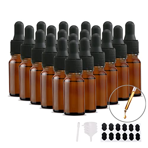 48 Pack 10ml Amber Glass Dropper Bottles with Black Droppers