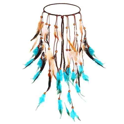 GORTIN Boho Feather Headband Hippie Headpiece Black Gypsy Costume Headdress Indian Feather Headwear Hair Accessory for Women