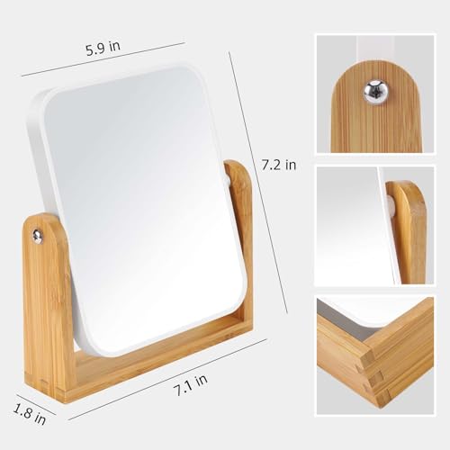 8 Inch Double-Sided Magnifying Makeup Mirror with Bamboo Stand