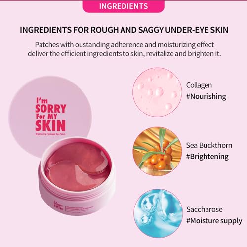 I'M SORRY FOR MY SKIN Brightening Hydrogel Eye Patch - Eye Patches for Puffy Eyes and Dark Circles Remover, Under Eye Mask Self Care Gifts for Women - Eye Bag Treatment Skin Care, 60 EA 3.17oz / 90g