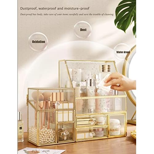 YUEHUA Makeup Organizer Glass Makeup Holder Bathroom Countertop Vanity Cosmetic Organizer for Lipsticks Skincare Toner Storage