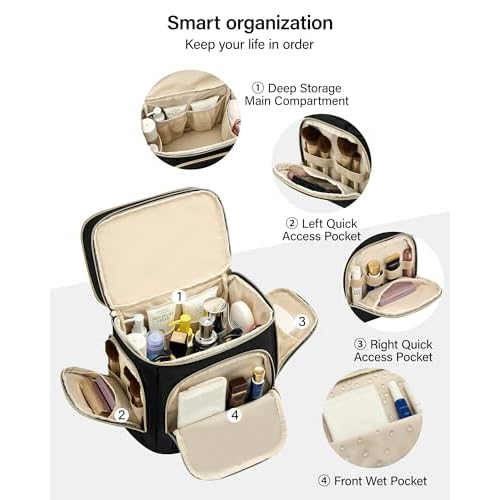 Hanke Large Toiletry Bag for Women Travel, Double Layer Organizer with Wide Opening for Full-Size Cosmetics & Toiletries, 12.2L Water-Resistant Makeup Bag,Black