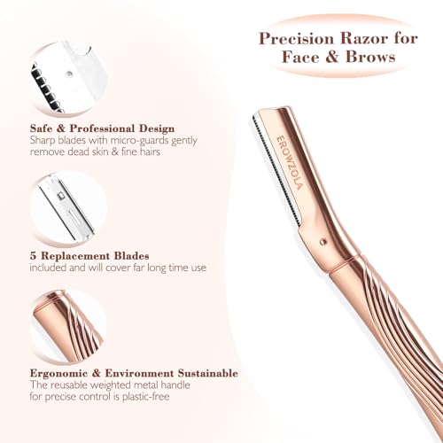 Eyebrow Razor for Face & Skin Care Reusable Metal Handle with 6 Blades
