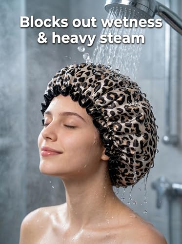 Aquior Reusable Waterproof Shower Cap - Leopard Print Large