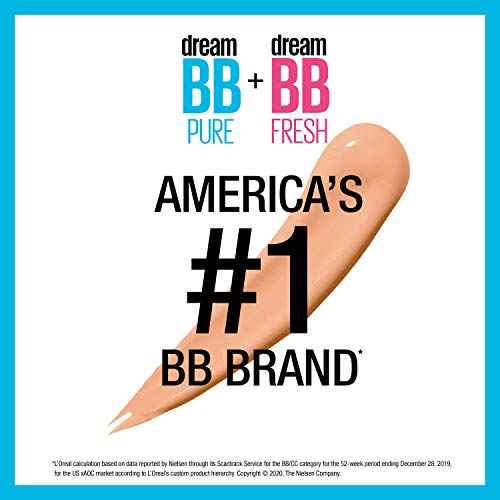 Maybelline Dream Pure Skin Clearing BB Cream, 8-in-1 Skin Perfecting Beauty Balm With 2% Salicylic Acid, Sheer Tint Coverage, Oil-Free, Light/Medium, 1 Count