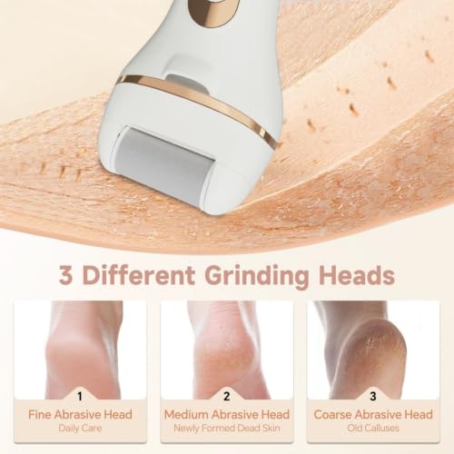 Electric Foot Callus Remover - Rechargeable, Waterproof with 3 Roller Heads & LED Display