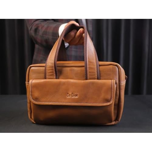 De Lira Extra Large Full-grain Leather Toiletry Bag, Shaving Kit & Cosmetics Case, 10x6x5.5 in, Travel Organizer for Men & Women, Light Brown