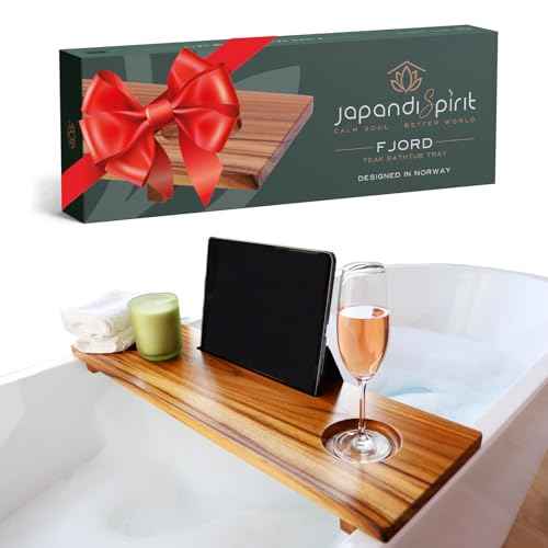 Fjord | Superior Teak Bathtub Tray Wood 29" for Small Tubs | Adjustable Wooden Bathtub Caddy | Sustainable Minimalist Bath Table Tray for Home Spa | by JapandiSpirit