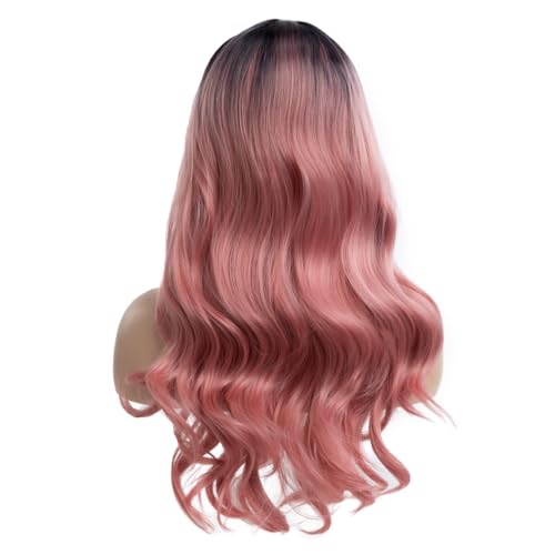 Beweig Ombre Pink Long Curly Wavy Synthetic Costume Wig for Women