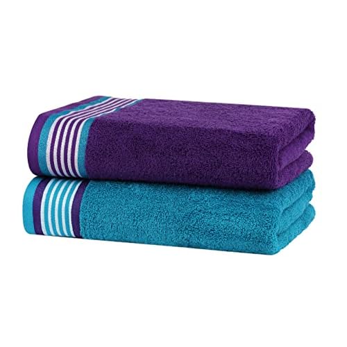 CASA COPENHAGEN Designed in Denmark 550 GSM 2 Large Bath Towels 2 Large Hand Towels 2 Washcloths, Super Soft Egyptian Cotton 6 Towels Set for Bathroom, Kitchen & Shower - Violet Indigo & Teal Green
