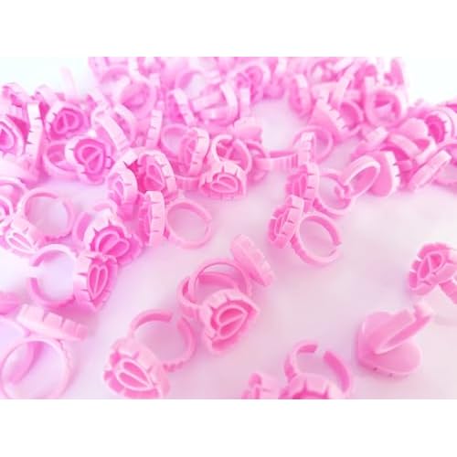 300PCS Disposable Glue Rings for Eyelash Extensions - Smart Holder Cups With Lovely Shape Lash Fan Blossom - Rose Red