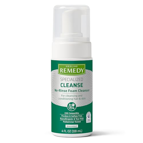 Medline Remedy Specialized No-Rinse Foam Cleanser (4 oz), Unscented, Moisturizing Body Wash, Incontinence Care, Skin Nourishing, For Hair and Dry Skin, Gentle, Eczema Seal, Sulfate-Free