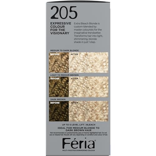L'Oreal Paris Feria Multi-Faceted Shimmering Hair Color, 205 Bleach Blonde