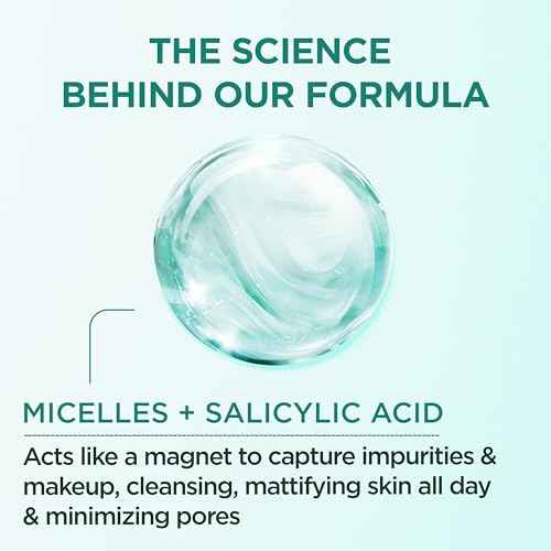 Garnier Micellar Water with Salicylic Acid, All-in-1 Mattifying Facial Cleanser and Makeup Remover for Oily and Acne Prone Skin, 13.5 Fl Oz, Pack of 2