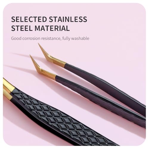 Lash Tweezers for Eyelash Extensions,Precision Fiber Tip for Volume Eyelash Extensions,Lash Extension Tweezers for Easy Application and Removal-A10