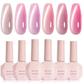 Pink Gem Cat Eye Gel Nail Polish Set - 6 Colors with Magnet, UV Long-Lasting Manicure